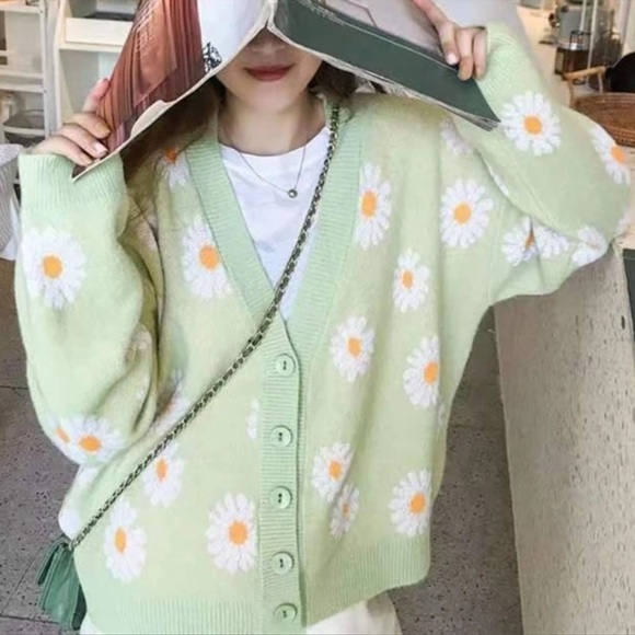 Y2K Floral Print Knit Cardigan Sweater One Size - Picture 2 of 5